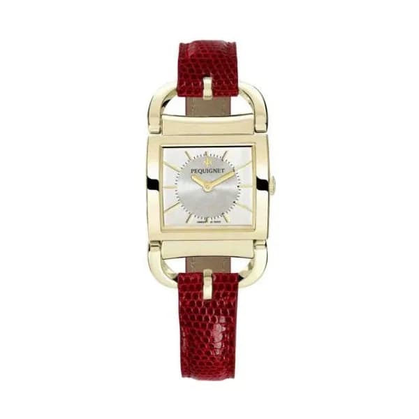 Pequignet E. Montre Pequignet Attellage Quartz - Cadran Nacre Blanc - Bracelet Rouge - 5895438-L