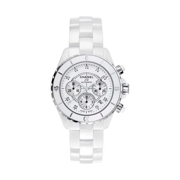 Chanel Montre CHANEL J12 chronographe index diamants bracelet céramique haute résistance blanche 41 mm