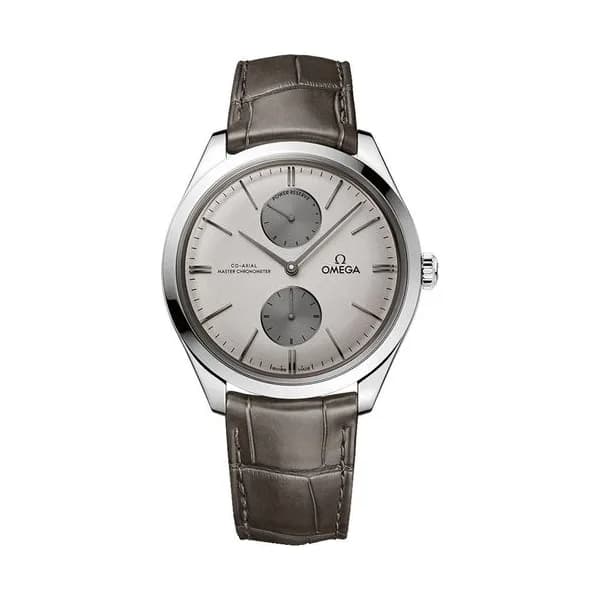 Omega Montre Omega de Ville Trésor Co-Axial Master Chronometer Réserve de Marche cadran argent bracelet cuir brun 40 mm