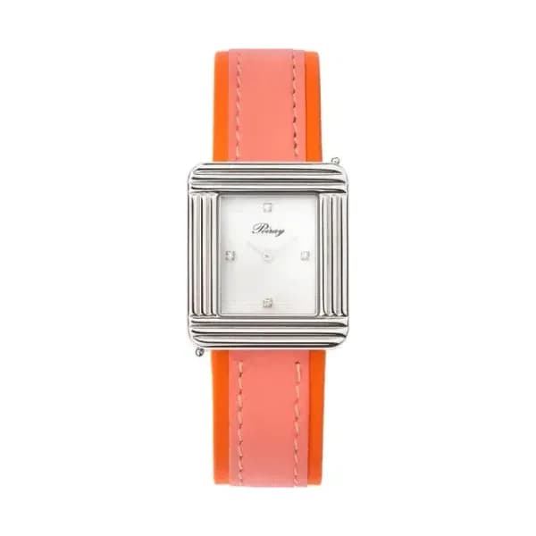 Poiray Montre Poiray Ma Première Cadran Blanc Serti Bracelet Veau Sellier Rose