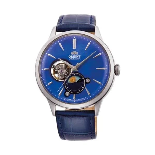 Orient Montre Orient Classic Sun & Moon Coeur Ouvert Automatique Cadran Bleu Bracelet Cuir - RA-AS0103A