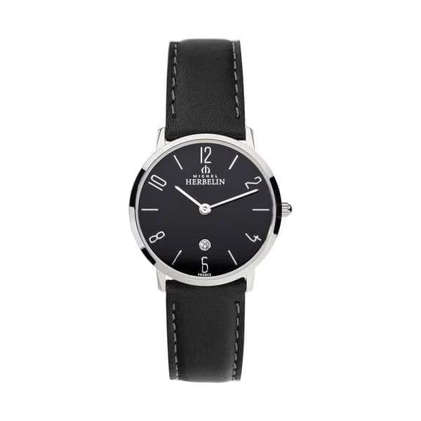 Michel Herbelin Montre Michel Herbelin City Lady quartz cadran noir bracelet cuir noir 30,5 mm