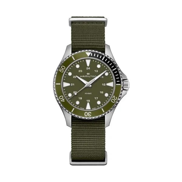 Hamilton Montre Hamilton Khaki Navy Scuba quartz cadran vert bracelet NATO vert 37 mm