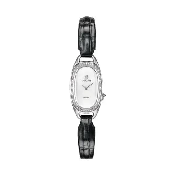 March LA.B Montre March LA.B Oblongue Electrique Diamants Acier Alligator Noir