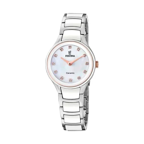 Festina Montre Festina Ceramic Bimatiere Nacre Blanche
