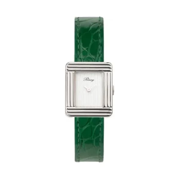 Poiray Montre Poiray Ma Première Mini Acier Cadran Ligné Bracelet Alligator Vert