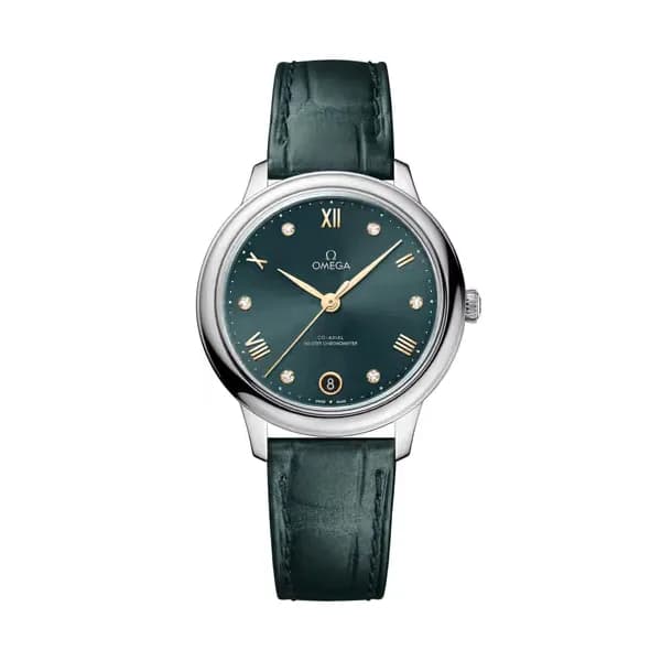 Omega De Ville 34 mm, acier sur bracelet en cuir