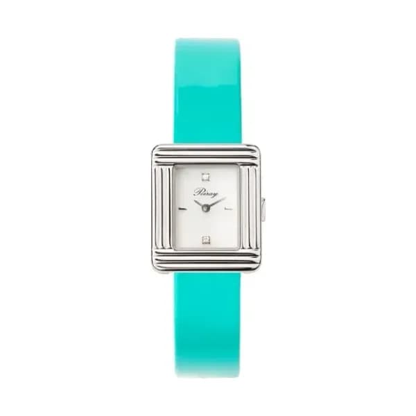 Poiray Montre Poiray Ma Première Mini Acier Cadran Serti Bracelet Veau Vernis Turquoise