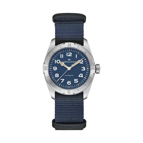 Hamilton Montre Hamilton Khaki Field Expedition automatique cadran bleu bracelet NATO bleu 37 mm