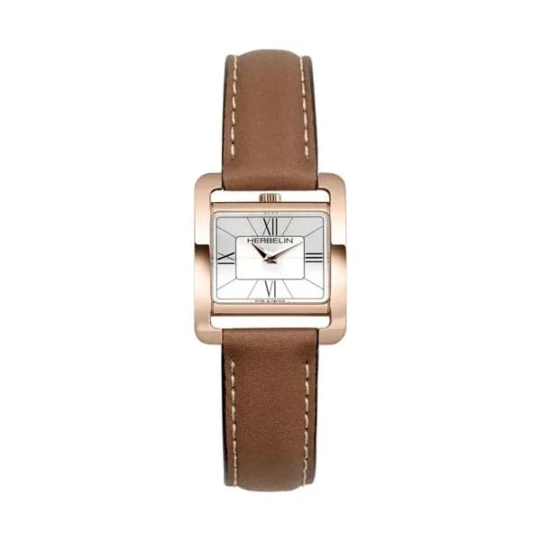 Michel Herbelin Montre Herbelin V Avenue PVD Or jaune quartz cadran argenté bracelet cuir 25,5 x 19 mm
