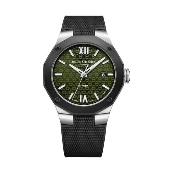 Baume & Mercier Montre Baume et Mercier Riviera ADLC noir automatique cadran vert bracelet caoutchouc noir 42 mm