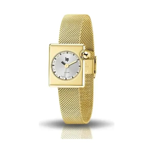 Lip Montre Lip Mach 2000 Mini Square - - cadran Argent- 30 x 28 mm - Acier PVD Doré -671177