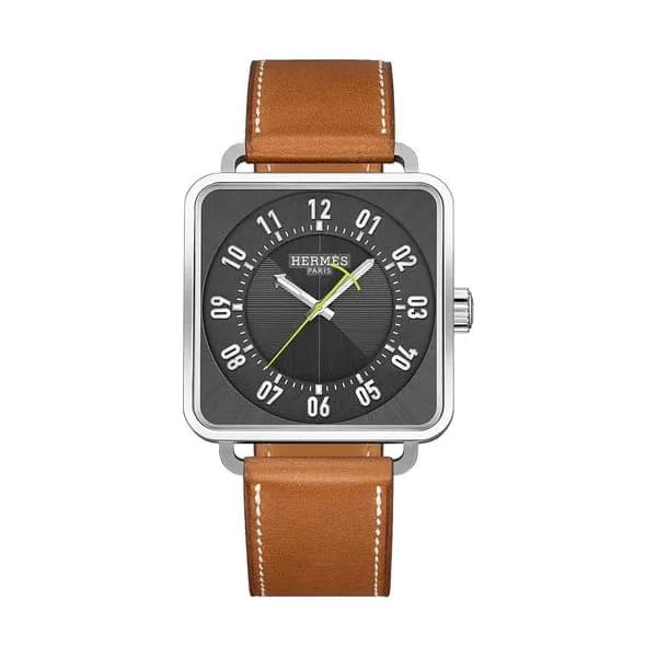 Hermès Montre HERMÈS Carré H Très Grand Modèle automatique cadran anthracite bracelet cuir marron 45 mm