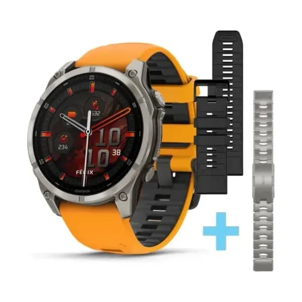 Garmin Montre Garmin Fenix 8 47mm AMOLED Sapphire Titane Bracelet Orange + Noir + Titane