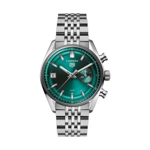TAG Heuer Montre TAG Heuer Carrera Chronographe DATO automatique cadran vert bracelet acier "grains de riz" 39 mm