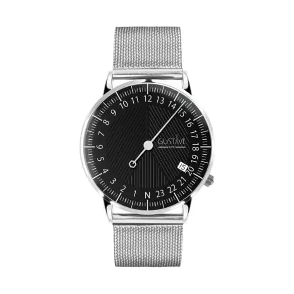 Gustave & Cie Montre 24H André Argent & Noir Milanais Argent 36mm