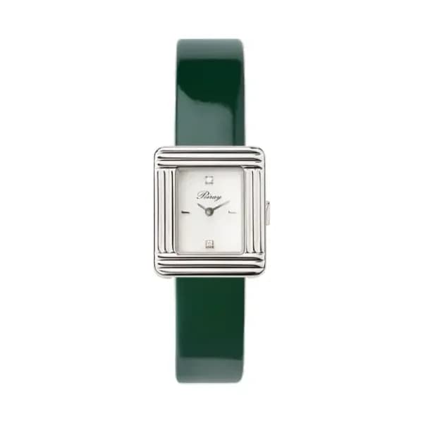 Poiray Montre Poiray Ma Première Mini Acier Cadran Serti Bracelet Veau Vernis Vert