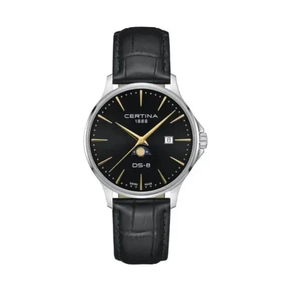Certina Montre Certina DS-8 Moonphase Gent Cadran Noir Bracelet Acier inoxydable