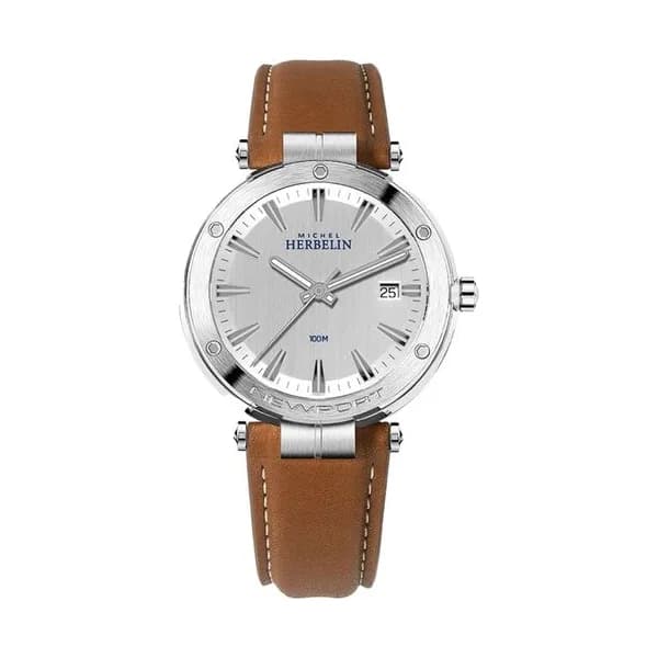Michel Herbelin Montre Michel Herbelin Newport quartz cadran argenté bracelet cuir 40,5 mm