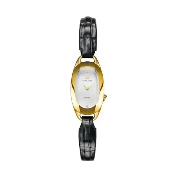 March LA.B Montre March LA.B Oblongue Electrique Nacre Or 18k Alligator Noir
