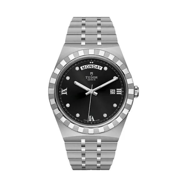 Tudor Montre Tudor Royal automatique guichet jour index diamants cadran noir bracelet acier 41 mm