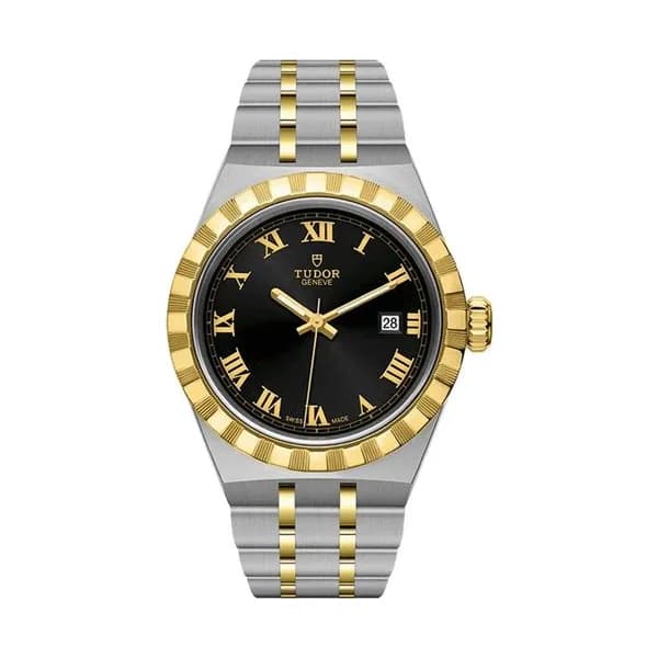 Tudor Montre Tudor Royal automatique cadran noir bracelet acier et or jaune 28 mm
