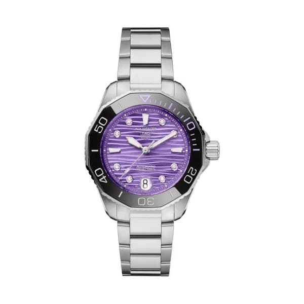 TAG Heuer Montre TAG Heuer Aquaracer Professional 300 Date automatique index diamants cadran violet bracelet acier 36 mm