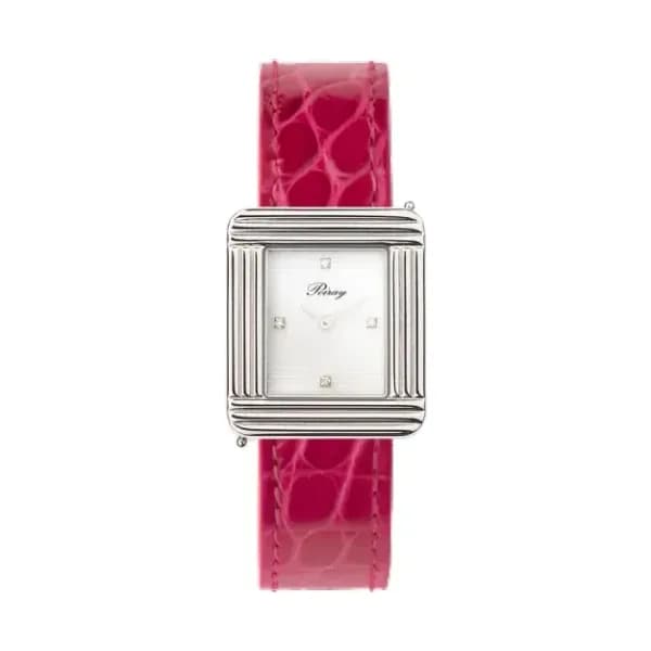Poiray Montre Poiray Ma Première Cadran Blanc Serti Bracelet Alligator Rose