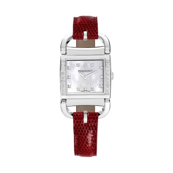 Pequignet E. Montre Pequignet Attellage Quartz - Cadran Nacre Blanc - Bracelet Rouge - 5894509CD-L
