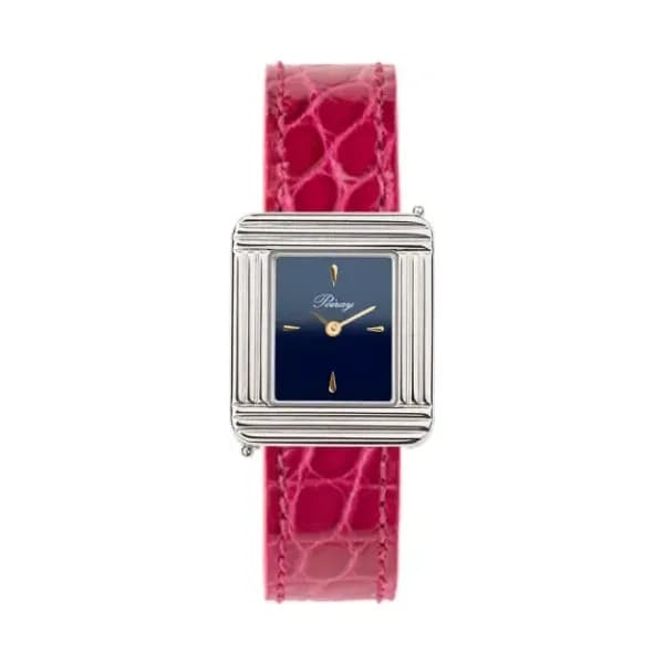 Poiray Montre Poiray Ma Première Acier Cadran Bleu Bracelet Alligator Rose