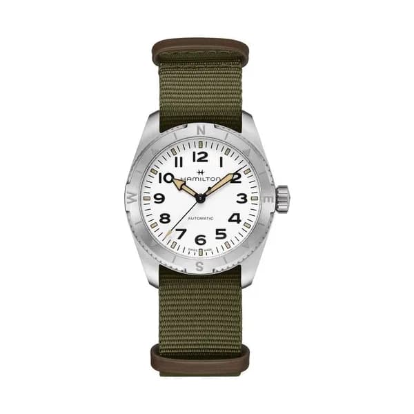 Hamilton Montre Hamilton Khaki Field Expedition automatique cadran blanc bracelet NATO vert 37 mm