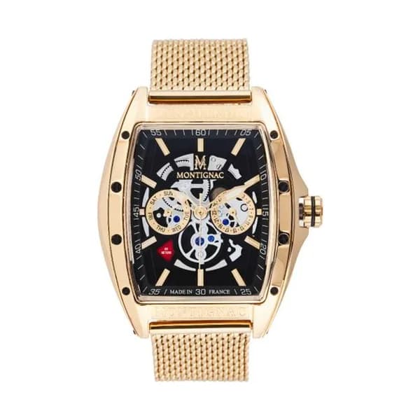 Montignac Montre Montignac Collection Tonneau en Acier et PVD Doré