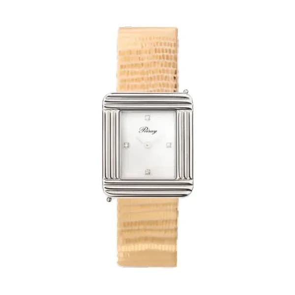 Poiray Montre Poiray Ma Première Cadran Blanc Serti Bracelet Chèvre Doré