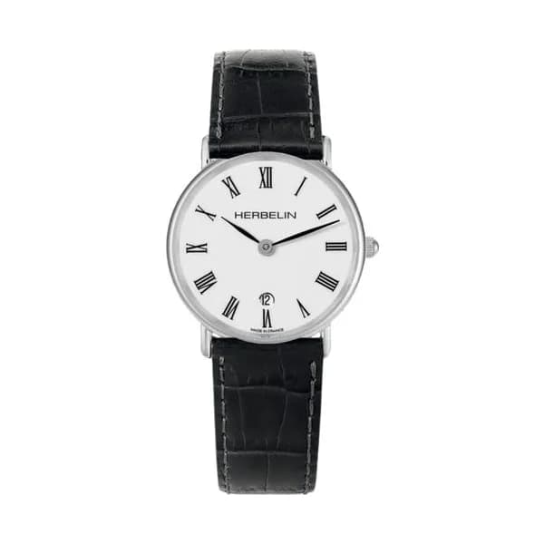 Michel Herbelin Montre Herbelin Classique quartz cadran blanc bracelet cuir noir 26 mm