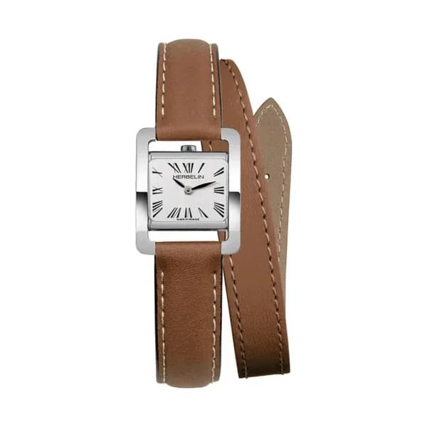 Michel Herbelin Ve Avenue – Bracelet Double – Acier & Cuir Brun
