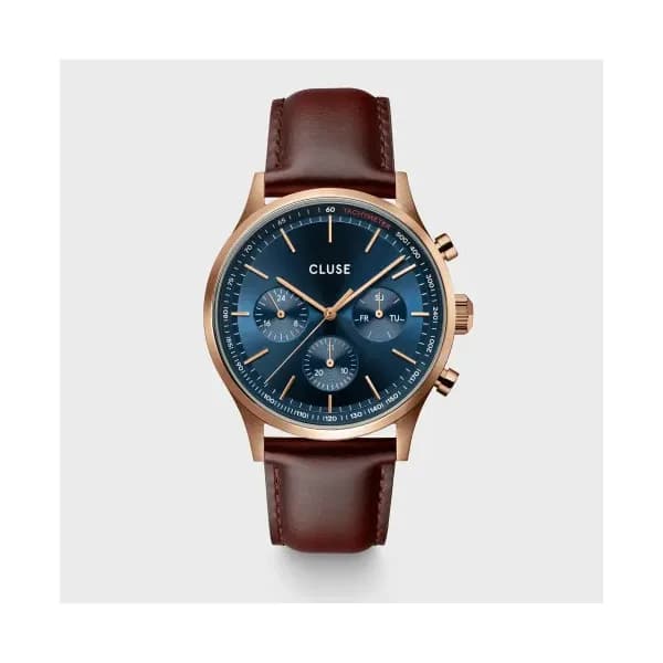 Cluse Anthéor Multifunction Watch Leather Blue, Rose Gold Colour