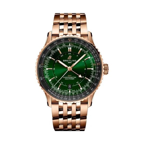 Breitling Montre Breitling Navitimer GMT 2024 Or Rose automatique cadran vert bracelet or rose 41 mm
