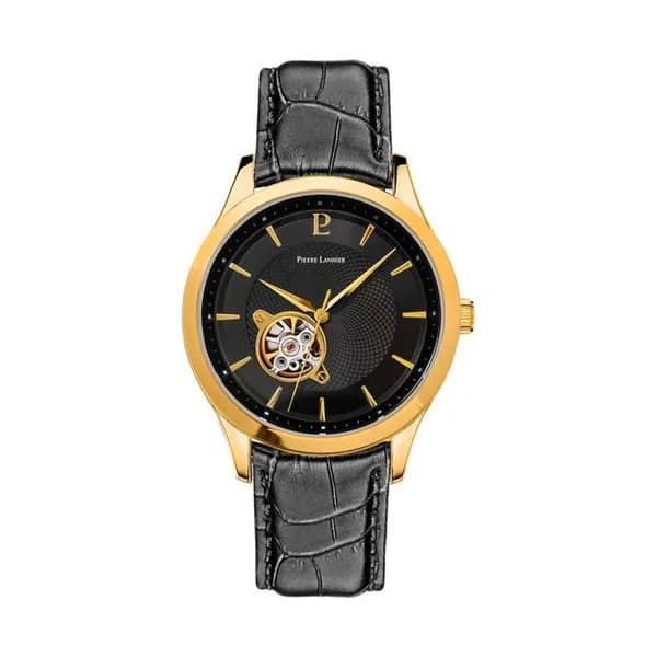 Pierre Lannier Montre Automatique Pierre Lannier Collection Fleuret en Cuir Noir