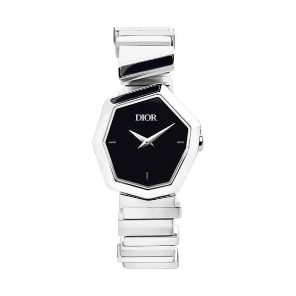 Dior Montre Dior GEM cadran noir 27 mm bracelet acier et nacre noire 14,5 cm