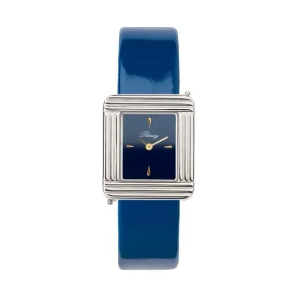 Poiray Montre Poiray Ma Première Acier Cadran Bleu Bracelet Veau Vernis Bleu
