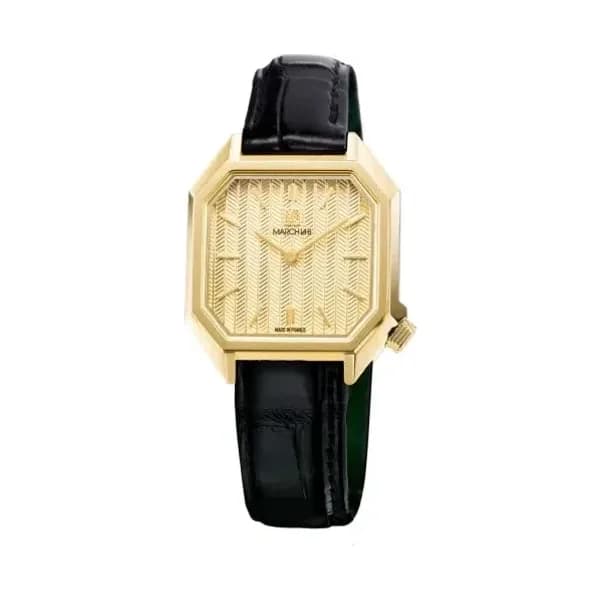 March LA.B Montre March LA.B Milady Mansart Electrique Chevrons Or Alligator Noir