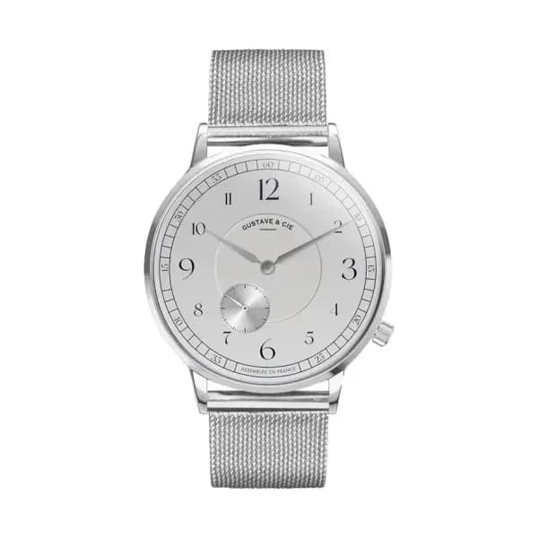 Gustave & Cie Montre 12H Hector Argent & Blanc Milanais Argent 36mm