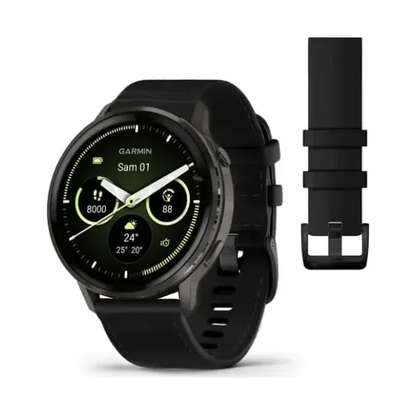 Garmin Montre Garmin Venu 4 - 45 mm Gray bracelet cuir Noir + silicone noir