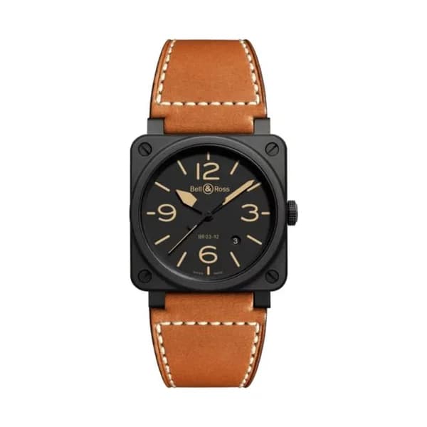 Bell & Ross Montre Bell &amp; Ross BR 03-92 Heritage céramique automatique cadran noir bracelet cuir 42 mm