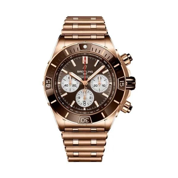 Breitling Montre Breitling Super Chronomat B01 Or rose automatique cadran marron bracelet or rose 44 mm