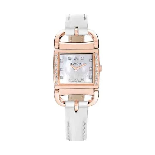 Pequignet E. Montre Pequignet Attellage Quartz - Cadran Nacre Blanc - Bracelet Blanc vernis - 5896509CD-CBV