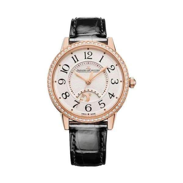 Jaeger-LeCoultre Montre Jaeger-LeCoultre Rendez-Vous Classic Night &amp; Day Or Rose automatique lunette sertie cadran beige bracelet cuir noir 34 mm