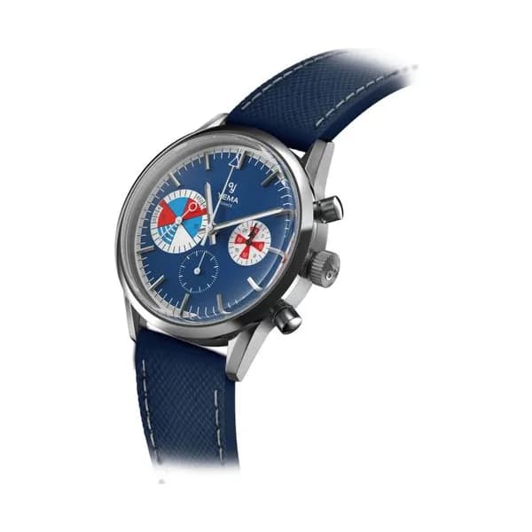 Yema Montre Yema Yachtingraf Croisière Meca-Quartz cadran bleu bracelet cuir bleu 38,5 mm