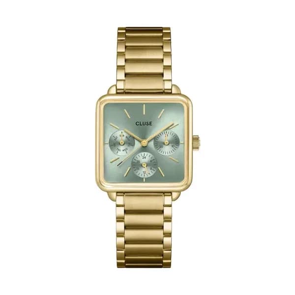 Cluse La Tétragone Multifunction Watch Steel, Sage Green, Gold Colour