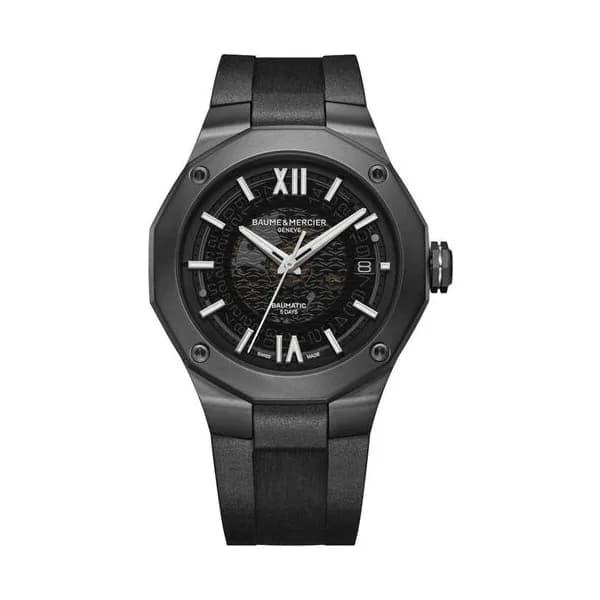 Baume & Mercier Montre Baume et Mercier Riviera ADLC noir automatique cadran noir bracelet caoutchouc noir 42 mm
